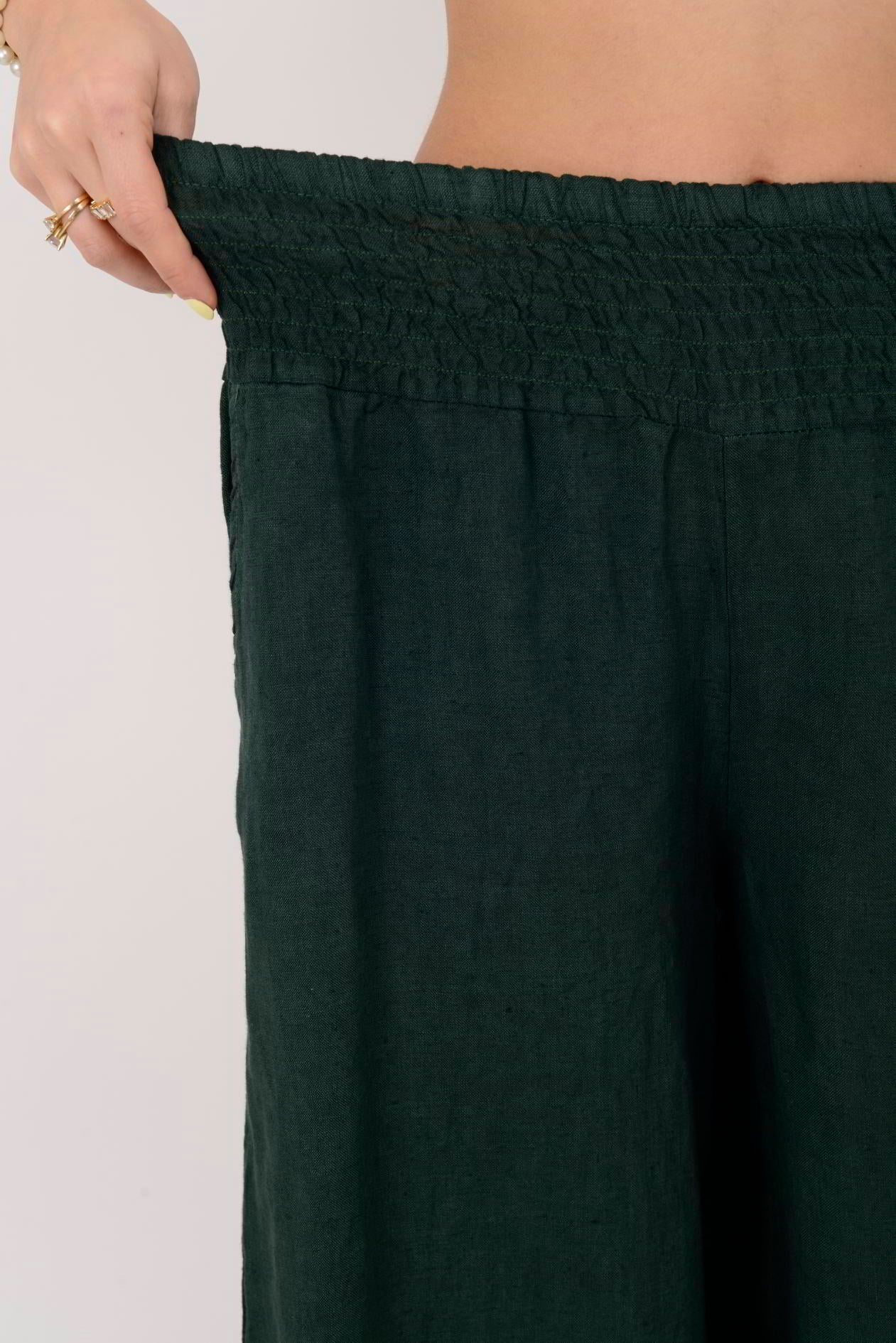 Bel Büzgülü Keten Pantolon