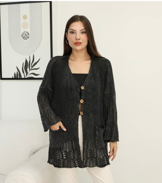 Ara Boy Cep Detaylı %100 Pamuk Hırka