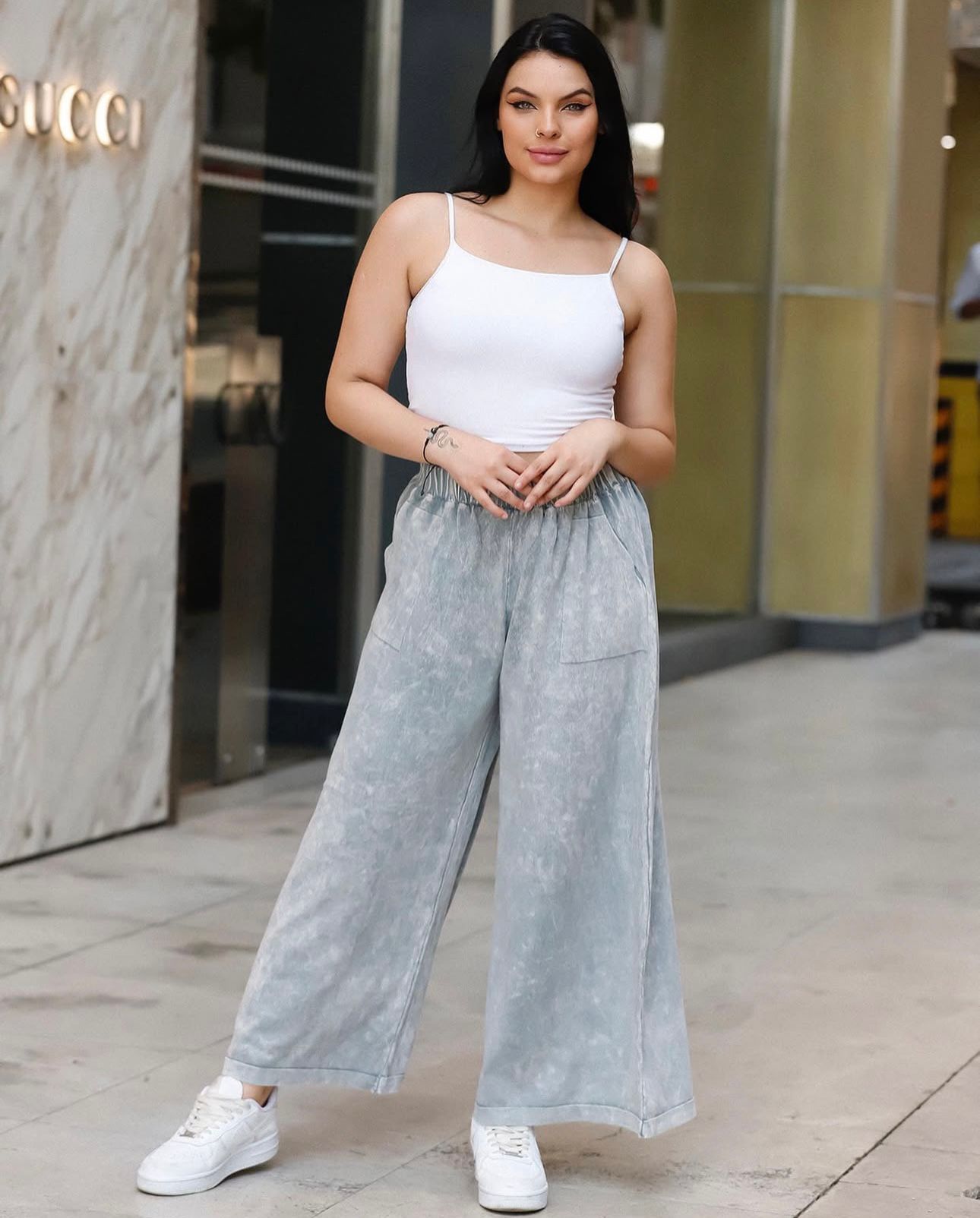 Wide Leg Flowy 100% Cotton Woven Trousers