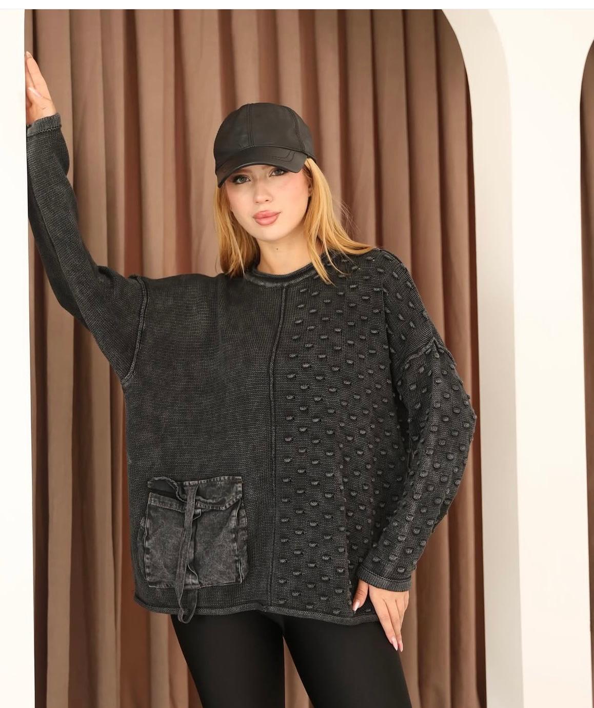 Cep Detaylı %100 Pamuk Kazak