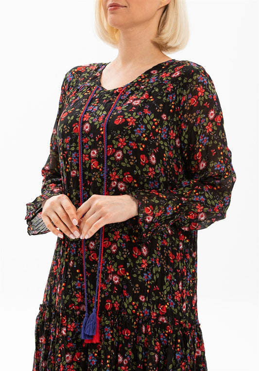 %100 Pamuk Vual Kumaş Tomurcuk Desen Elbise