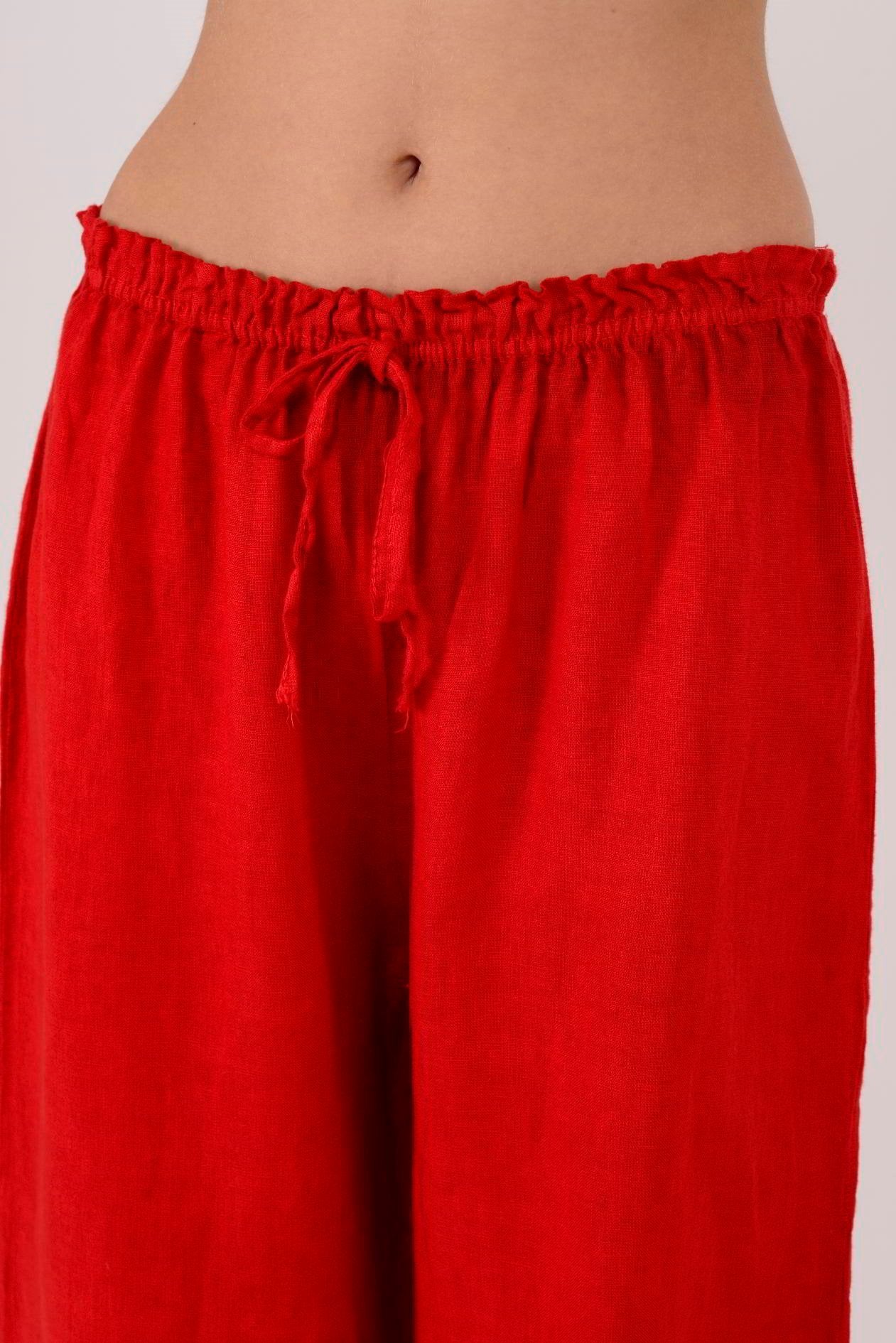Beli Lastikli İthal Keten Pantolon