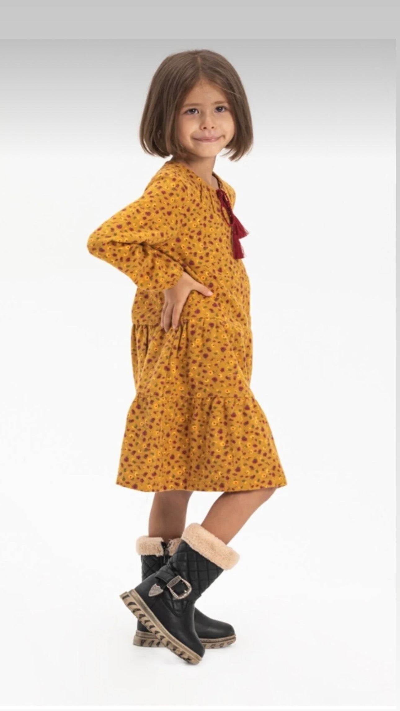 Çocuk Hardal Rengi Pazen Elbise