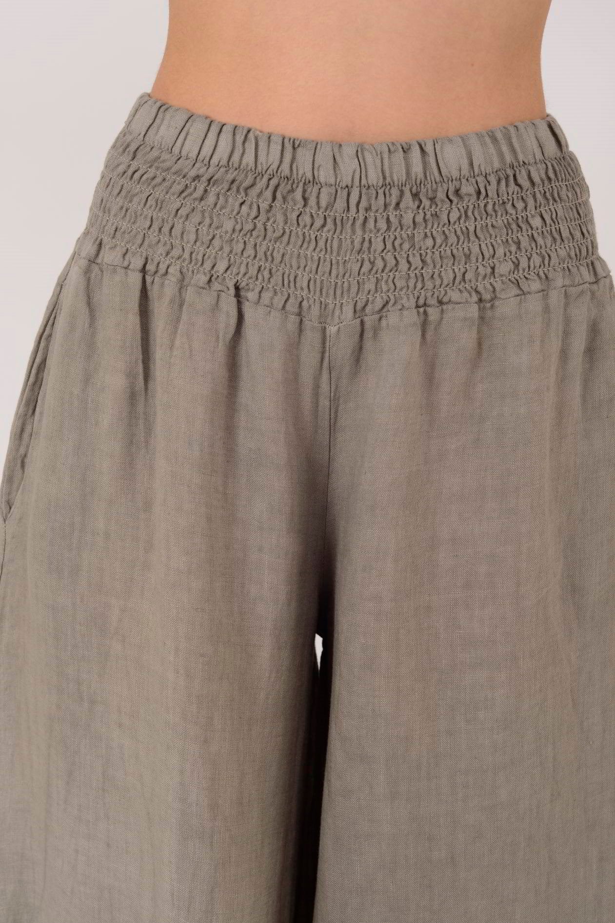 Bel Büzgülü Keten Etek-Pantolon