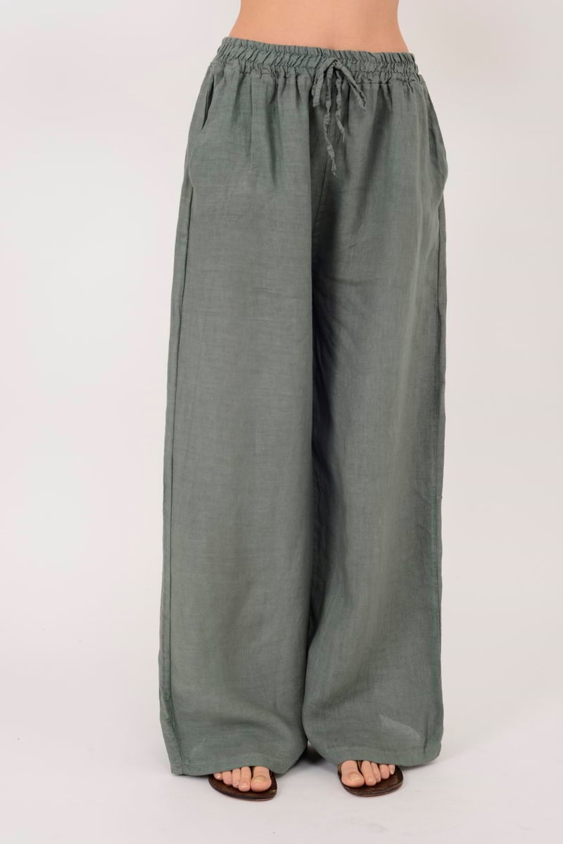 Beli Lastikli İthal Keten Pantolon