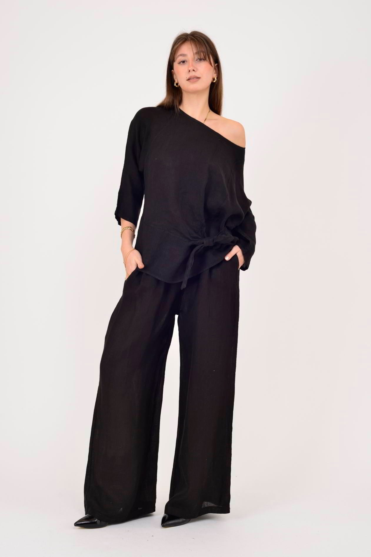 Beli Lastikli İthal Keten Pantolon