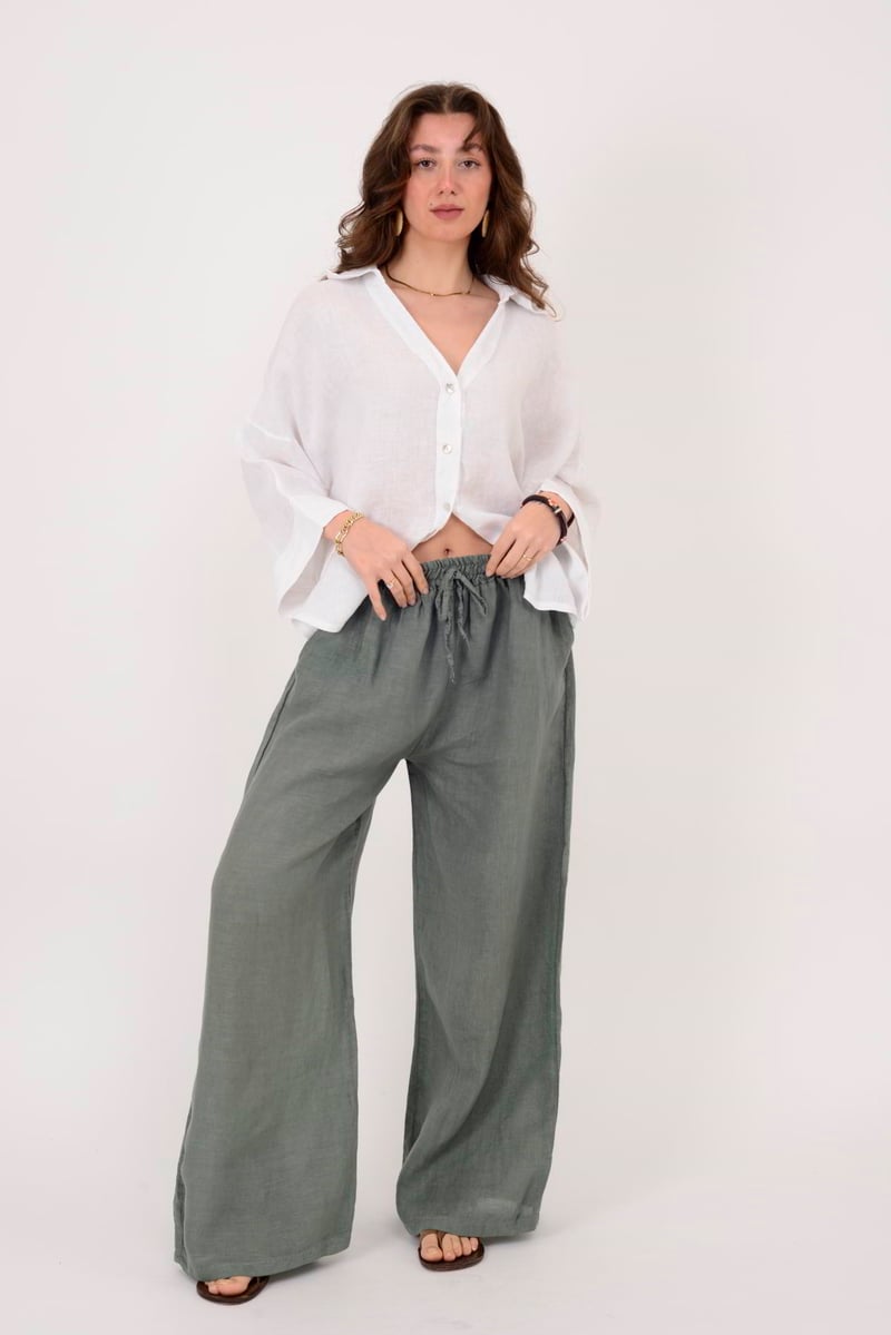 Beli Lastikli İthal Keten Pantolon