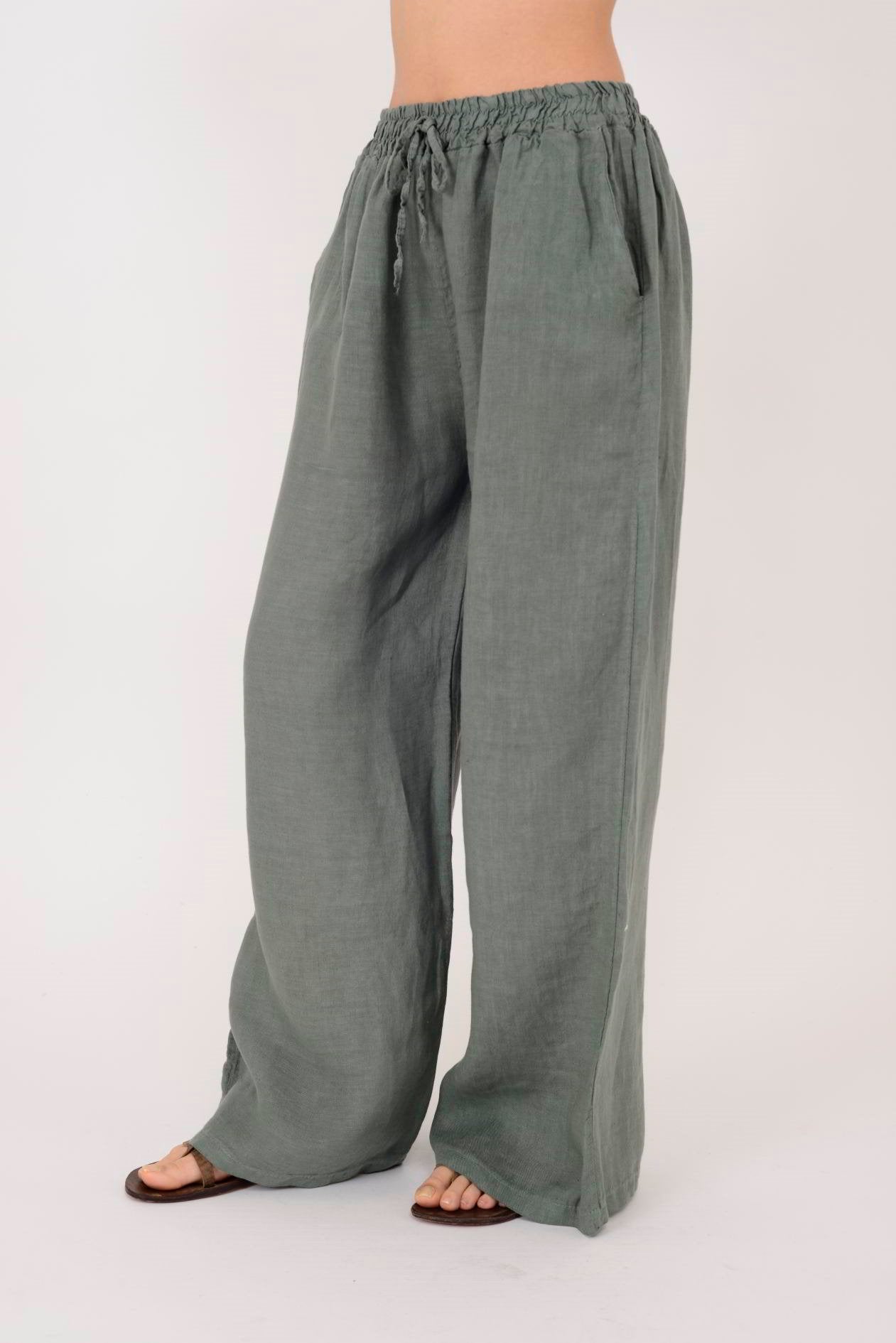 Beli Lastikli İthal Keten Pantolon
