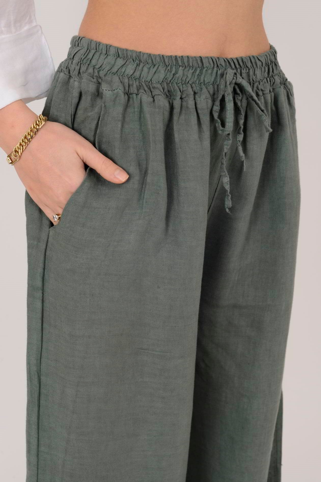 Beli Lastikli İthal Keten Pantolon