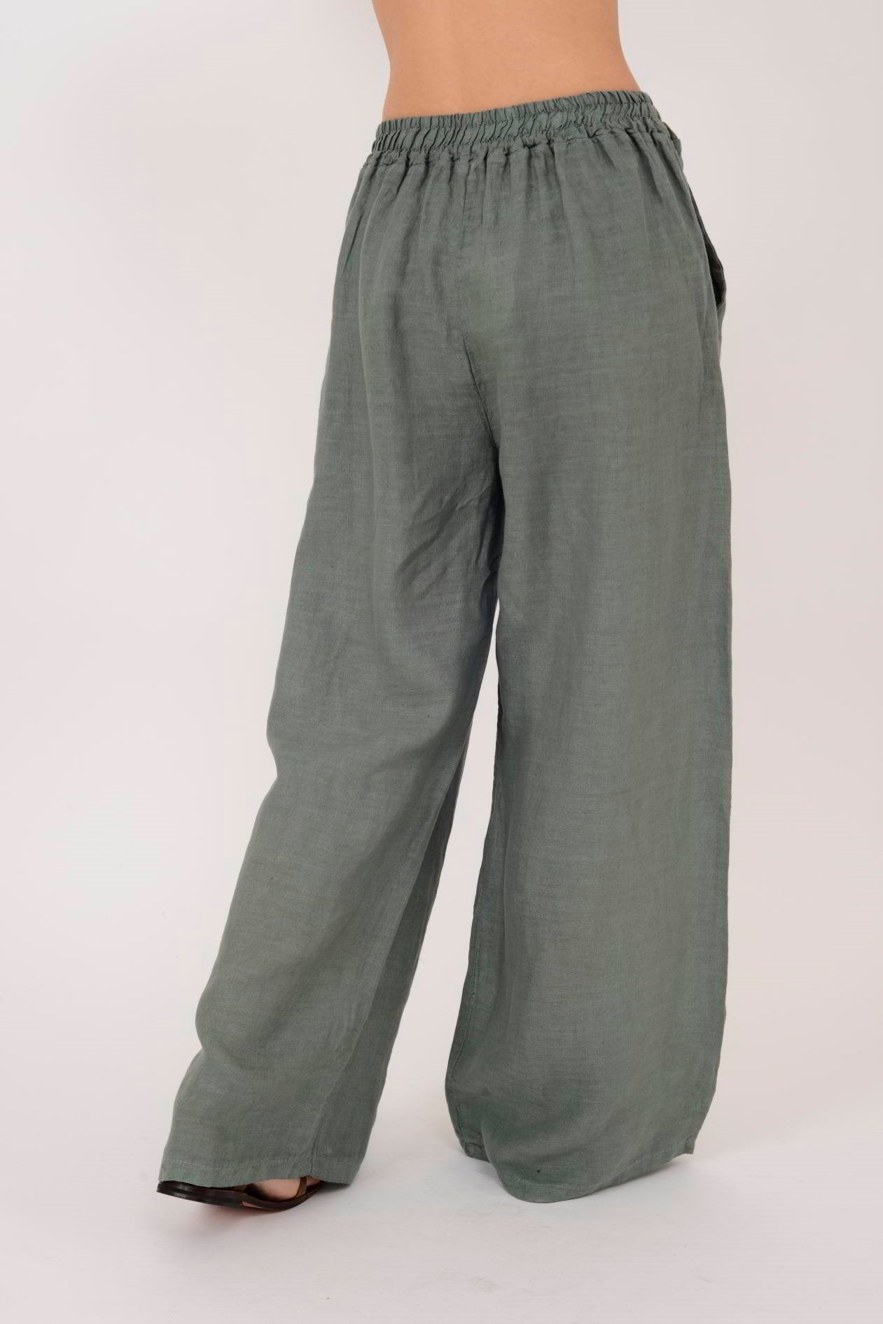 Beli Lastikli İthal Keten Pantolon