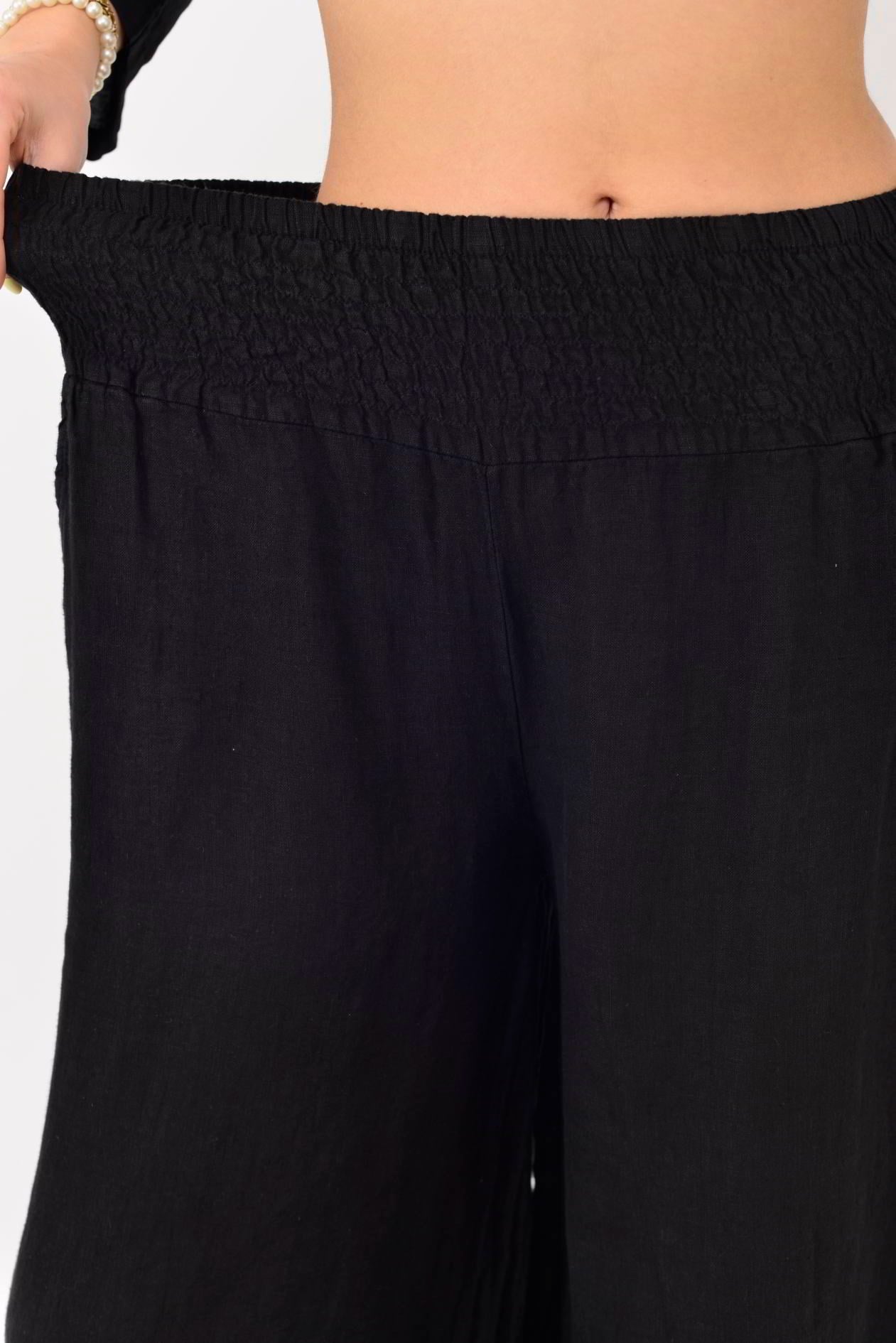 Bel Büzgülü Keten Pantolon
