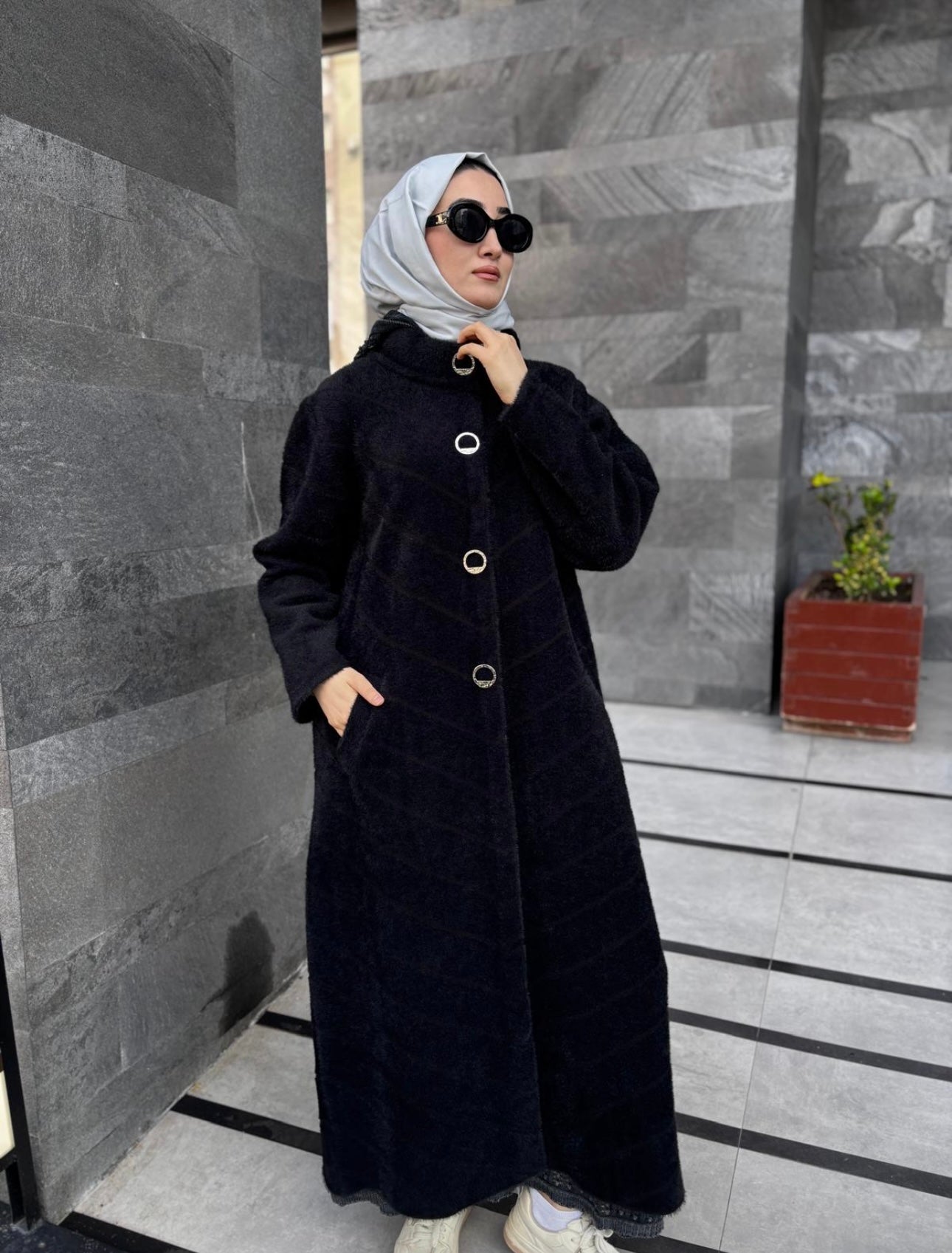 Tam boy kaşmir karışımlı dış giyim ön görünüm