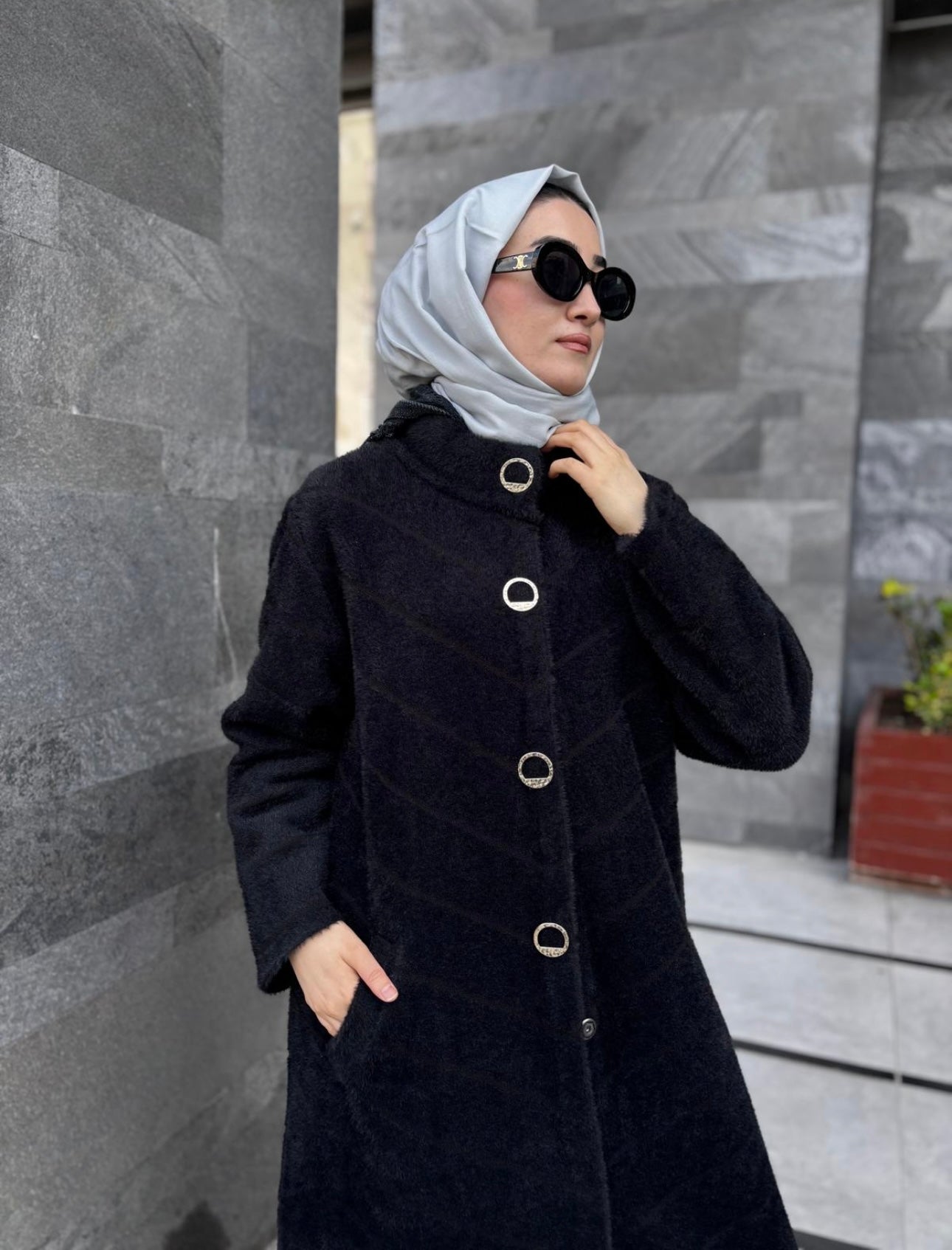 Tam boy kaşmir karışımlı dış giyim ön görünüm
