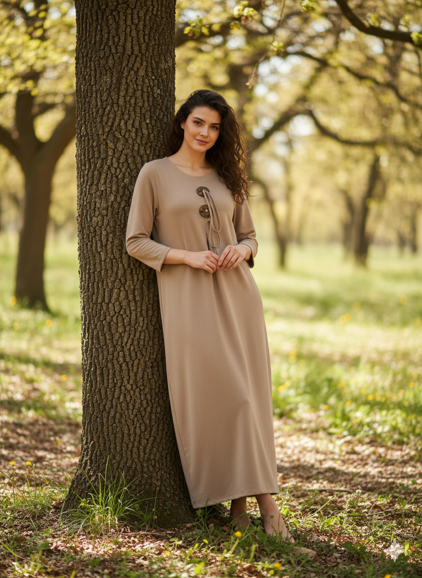 Düğme Detaylı Viskon Elbise