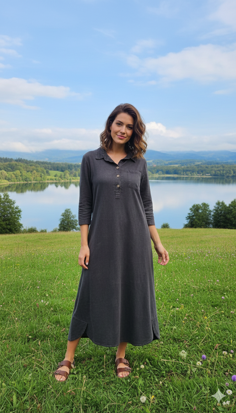 Düğmeli Kadife Elbise