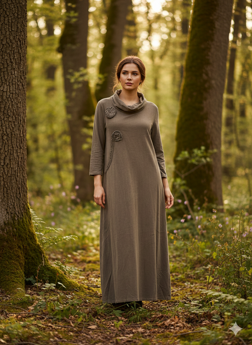 Gül Detaylı Kadife Davet Elbisesi - Park Collection