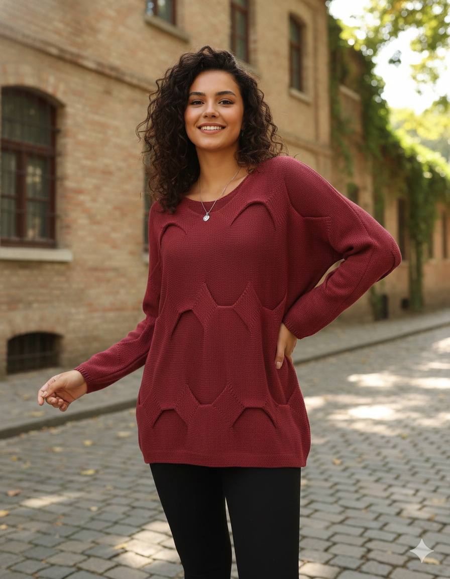 %100 Pamuk Rahat Kalıp Tasarım Kazak