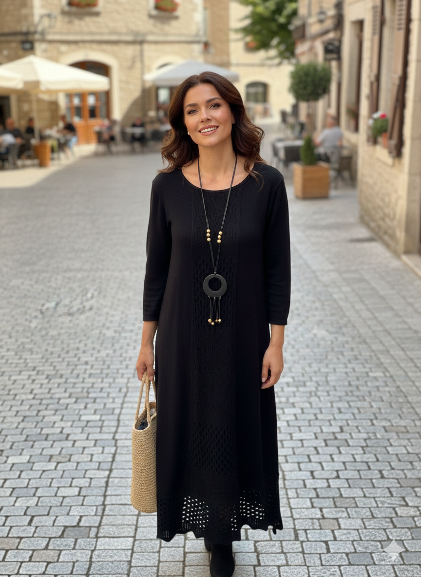 Dantel Detaylı Doğal Doku Elbise