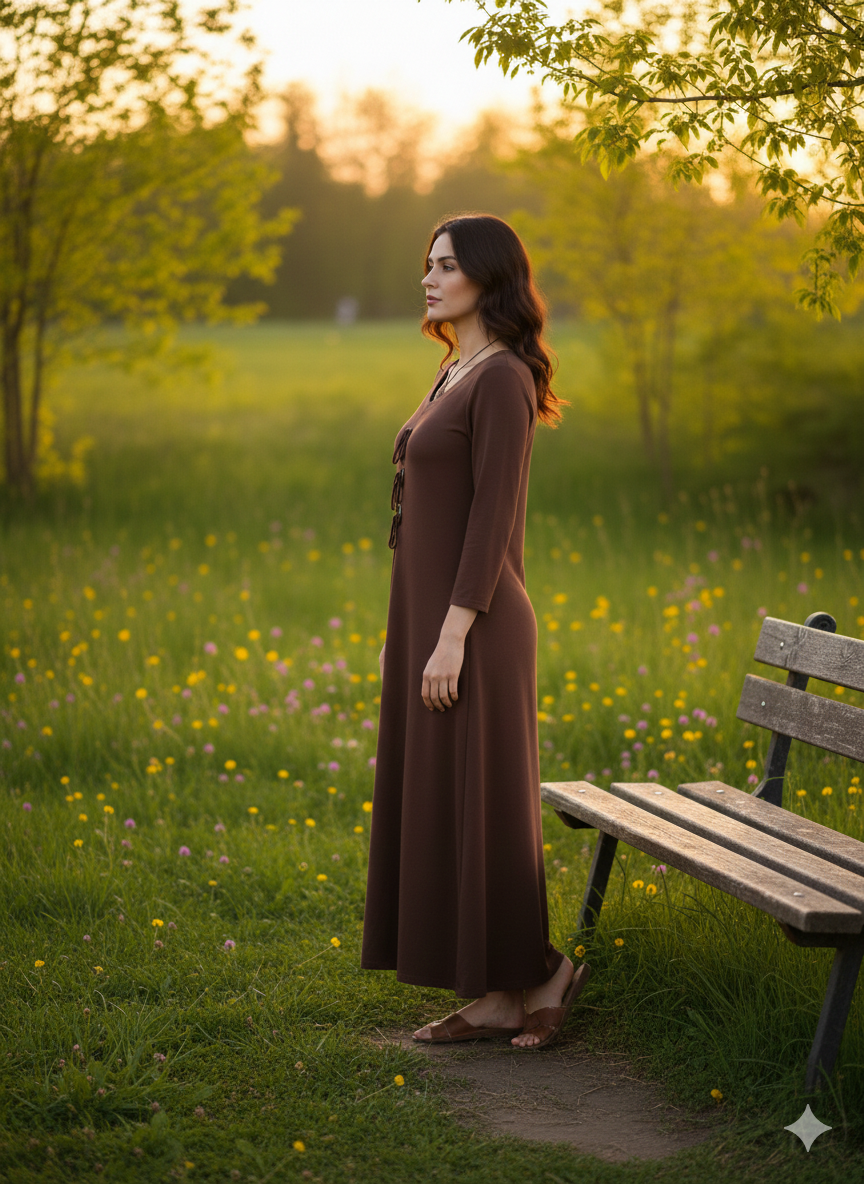 Düğme Detaylı Viskon Elbise