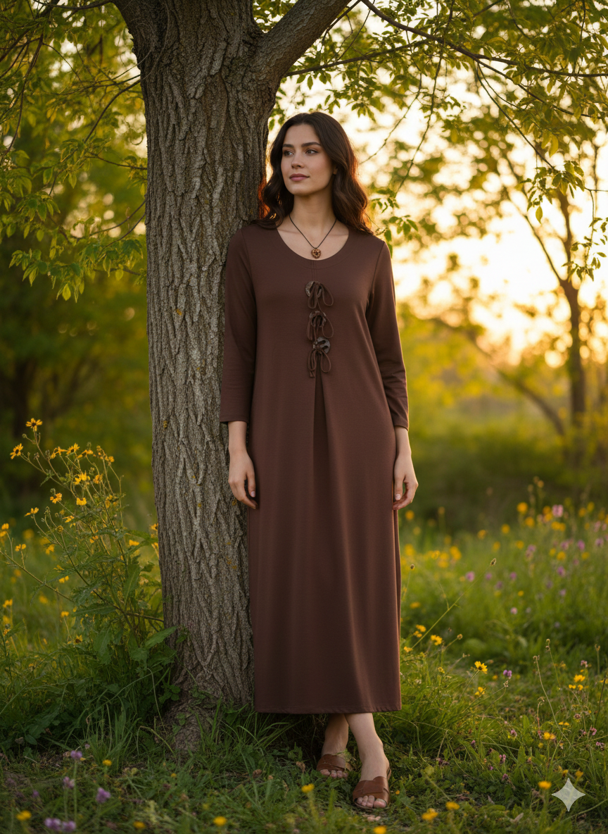 Düğme Detaylı Viskon Elbise