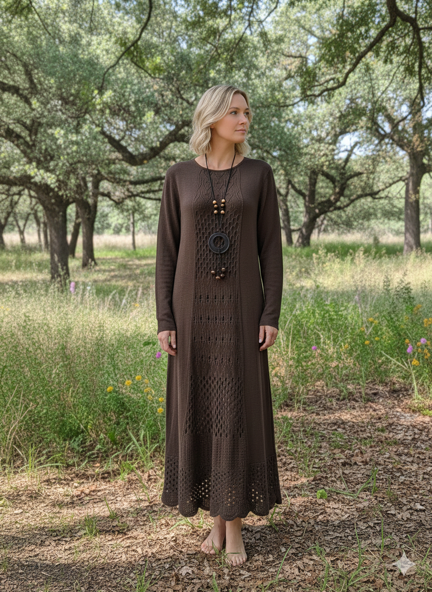 Dantel Detaylı Doğal Doku Elbise