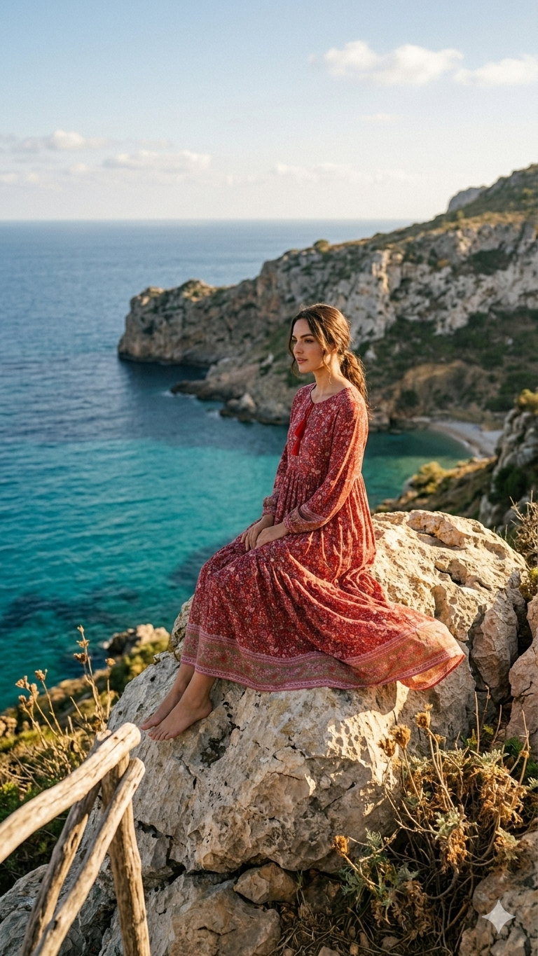 Çiçek Desenli %100 Pamuk Viskon Elbise