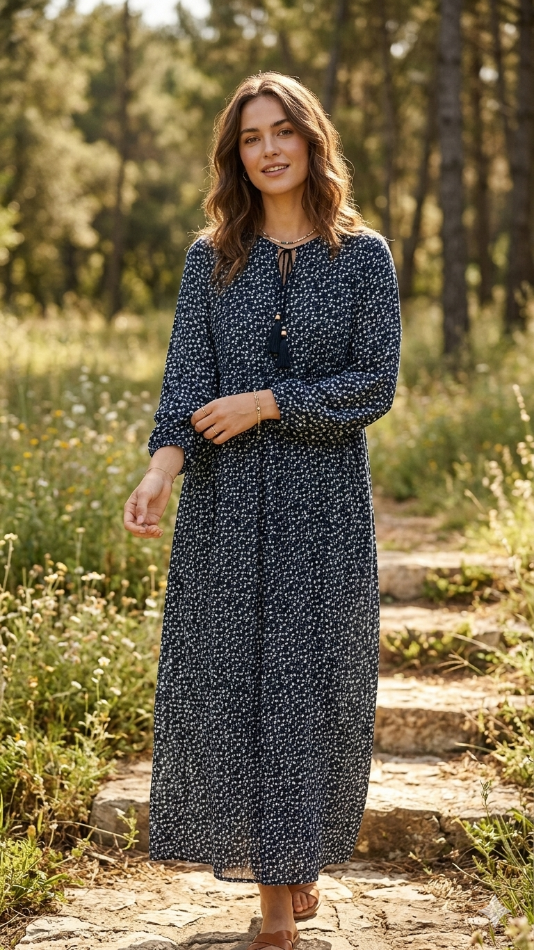 Çiçek Desenli %100 Pamuk Viskon Elbise