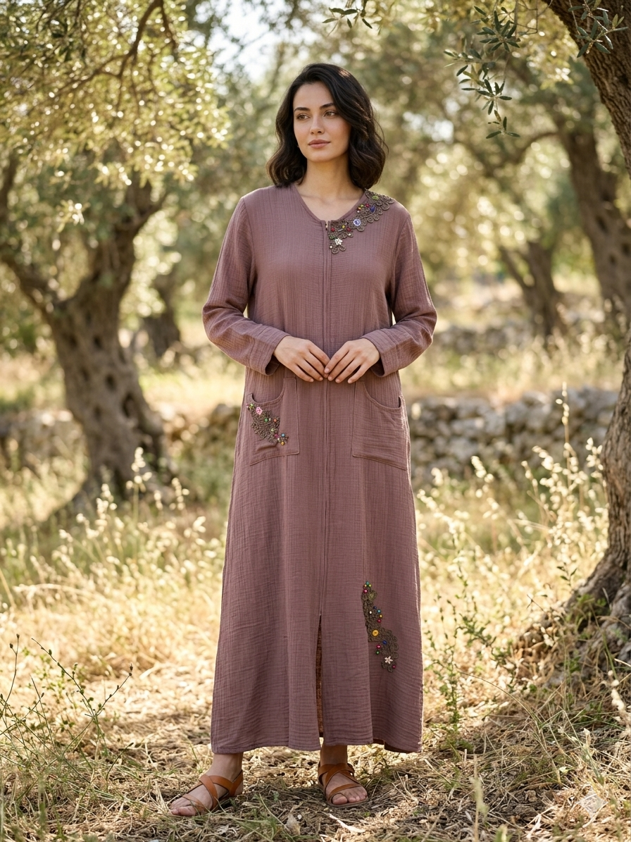 Müslin İşleme Detaylı Ferace - Park Collection