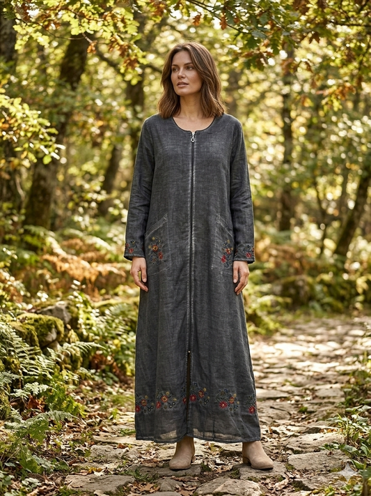 İşleme Detaylı %100 Pamuk Dış Giyim-Ferace