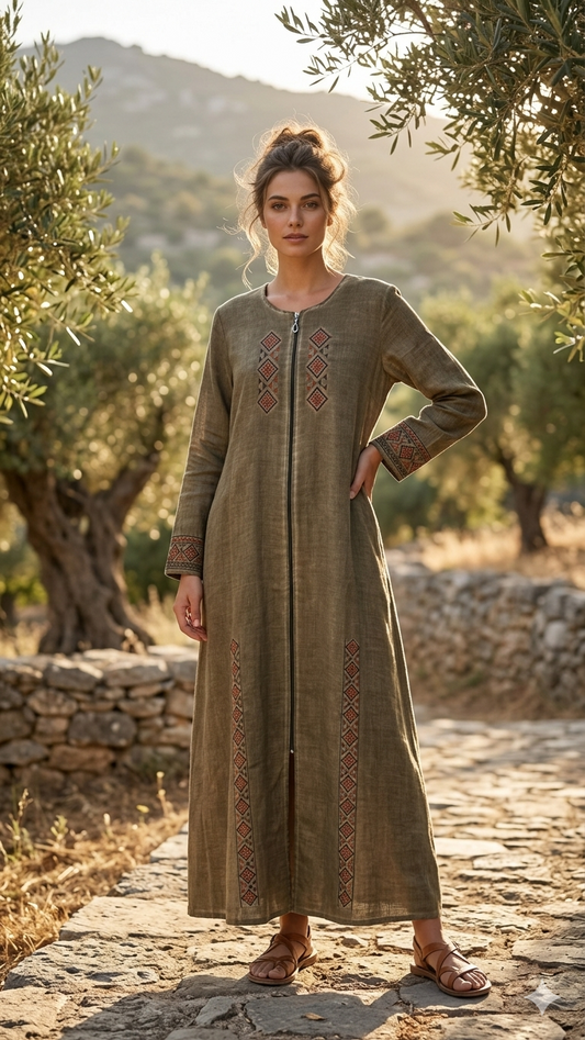 Nakış İşlemeli %100 Pamuklu Astarlı Ferace - Yazlık Dış Giyim