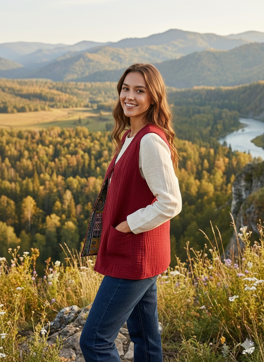 Çift Taraflı Otantik Pazen Yelek