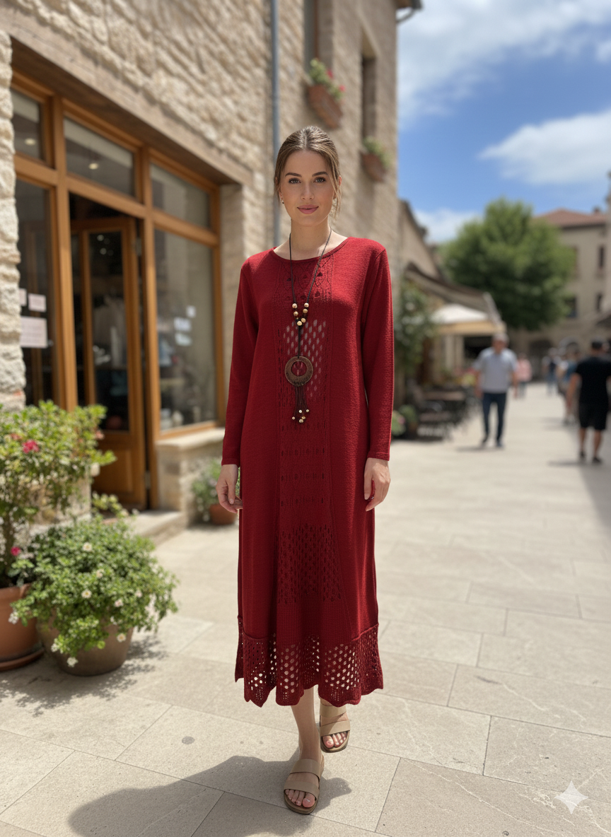 Dantel Detaylı Doğal Doku Elbise