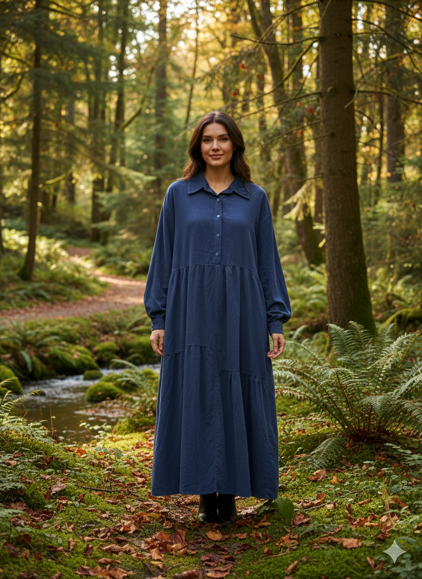 Kadife Düğme Detaylı Elbise - Park Collection