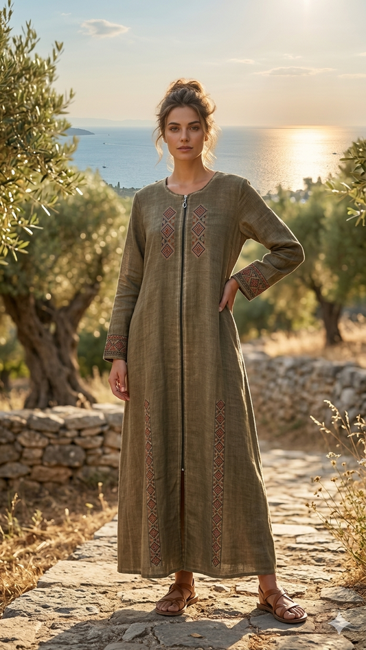 Nakış İşlemeli %100 Pamuklu Astarlı Ferace - Yazlık Dış Giyim