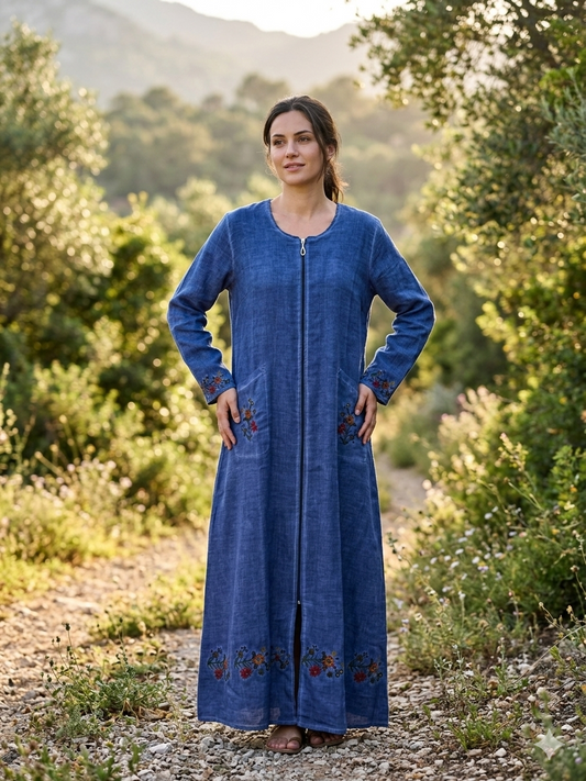 İşleme Detaylı %100 Pamuk Dış Giyim-Ferace