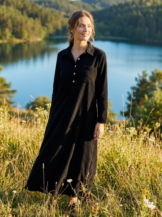 Düğmeli Kadife Elbise