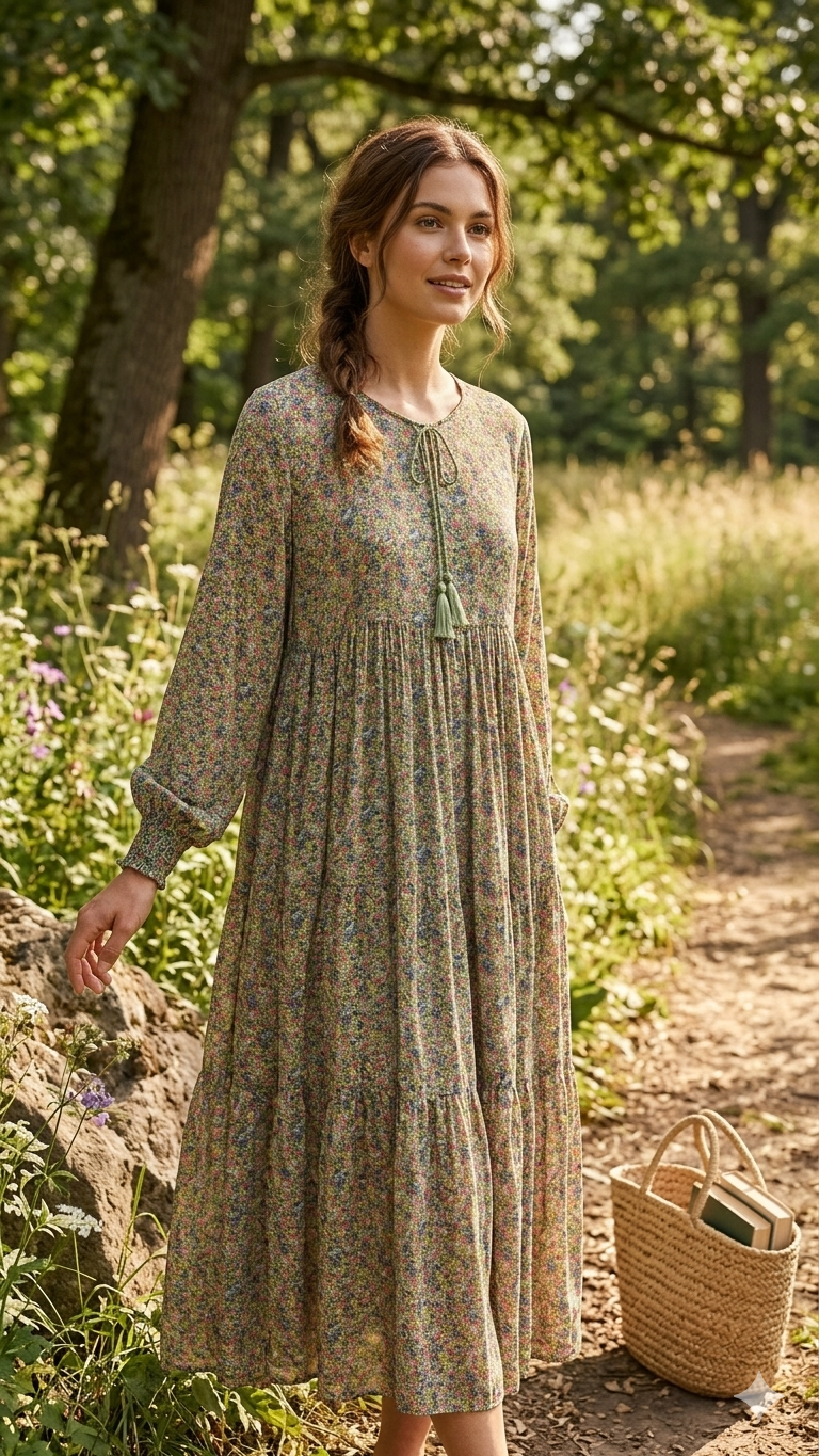 Çiçek Desenli %100 Pamuk Viskon Elbise