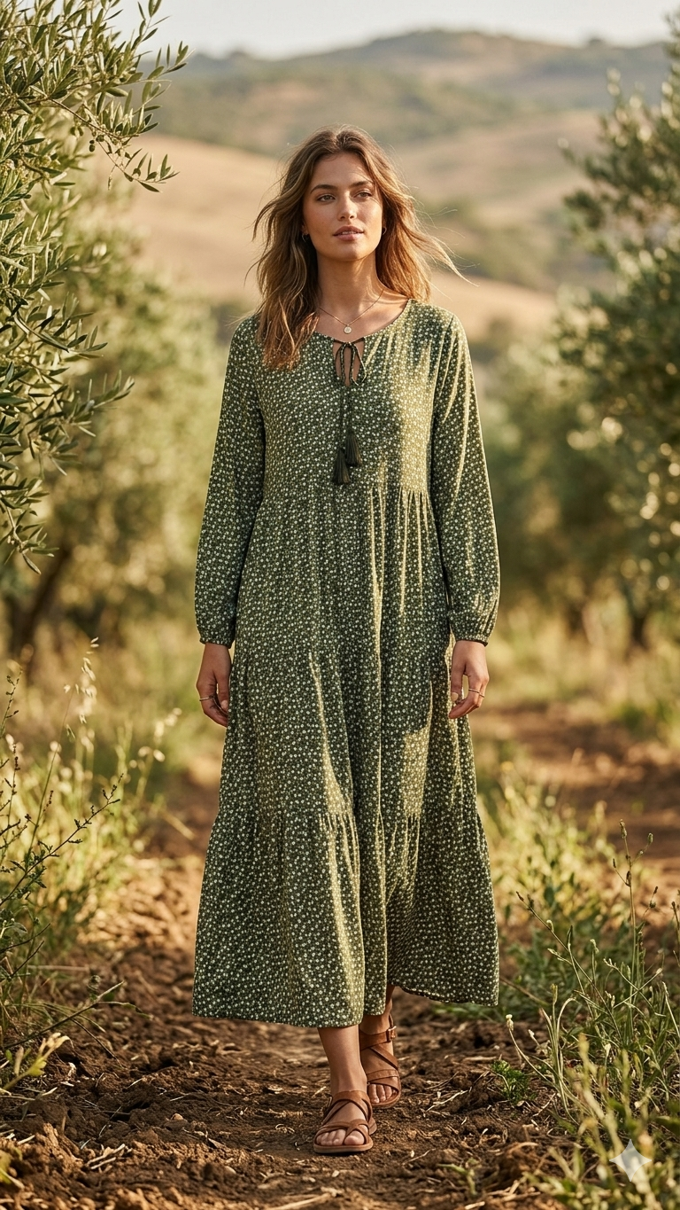 Çiçek Desenli %100 Pamuk Viskon Elbise