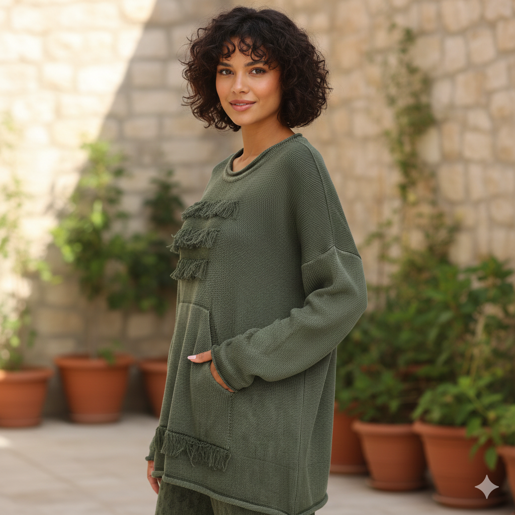 Design 100% Cotton Woven Top Sweater