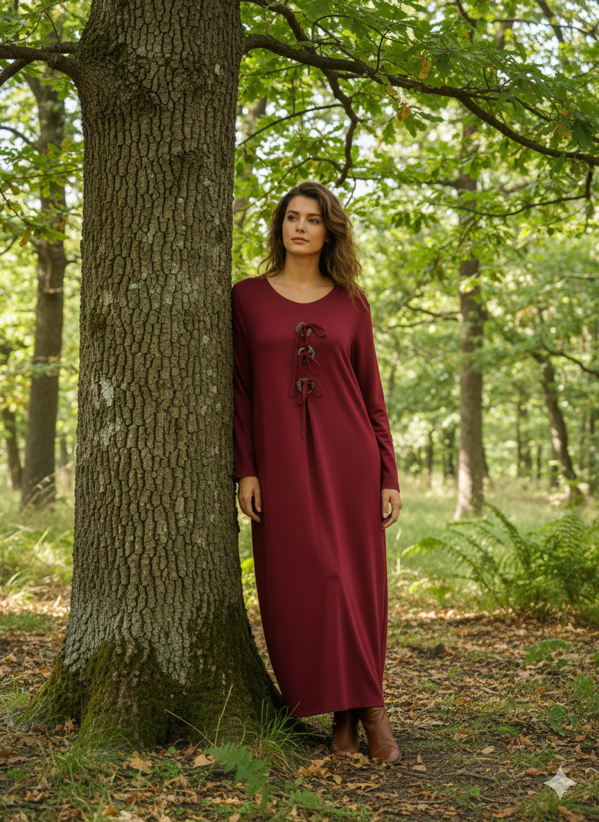 Düğme Detaylı Viskon Elbise