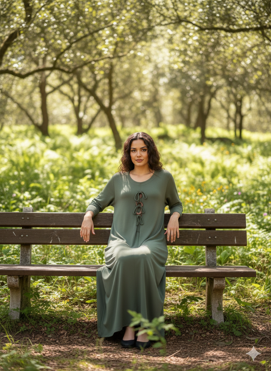 Düğme Detaylı Viskon Elbise