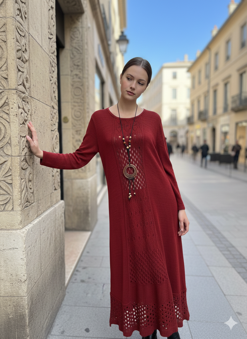 Dantel Detaylı Doğal Doku Elbise