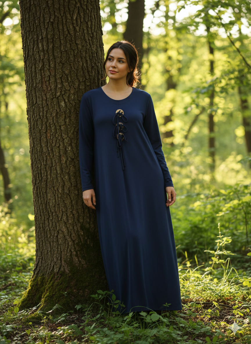 Düğme Detaylı Viskon Elbise