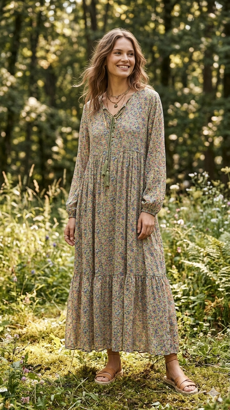 Çiçek Desenli %100 Pamuk Viskon Elbise