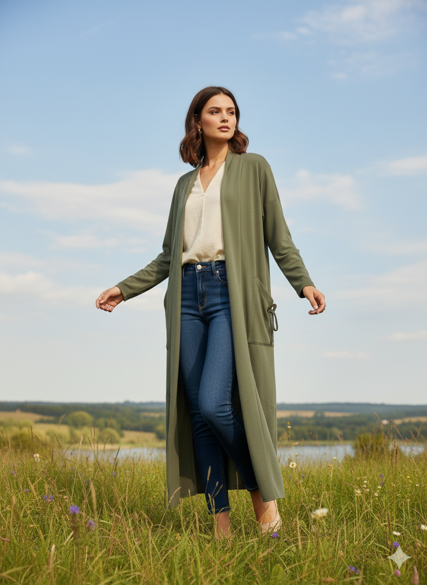 Düğme Detaylı Pamuk Dökümlü Hırka