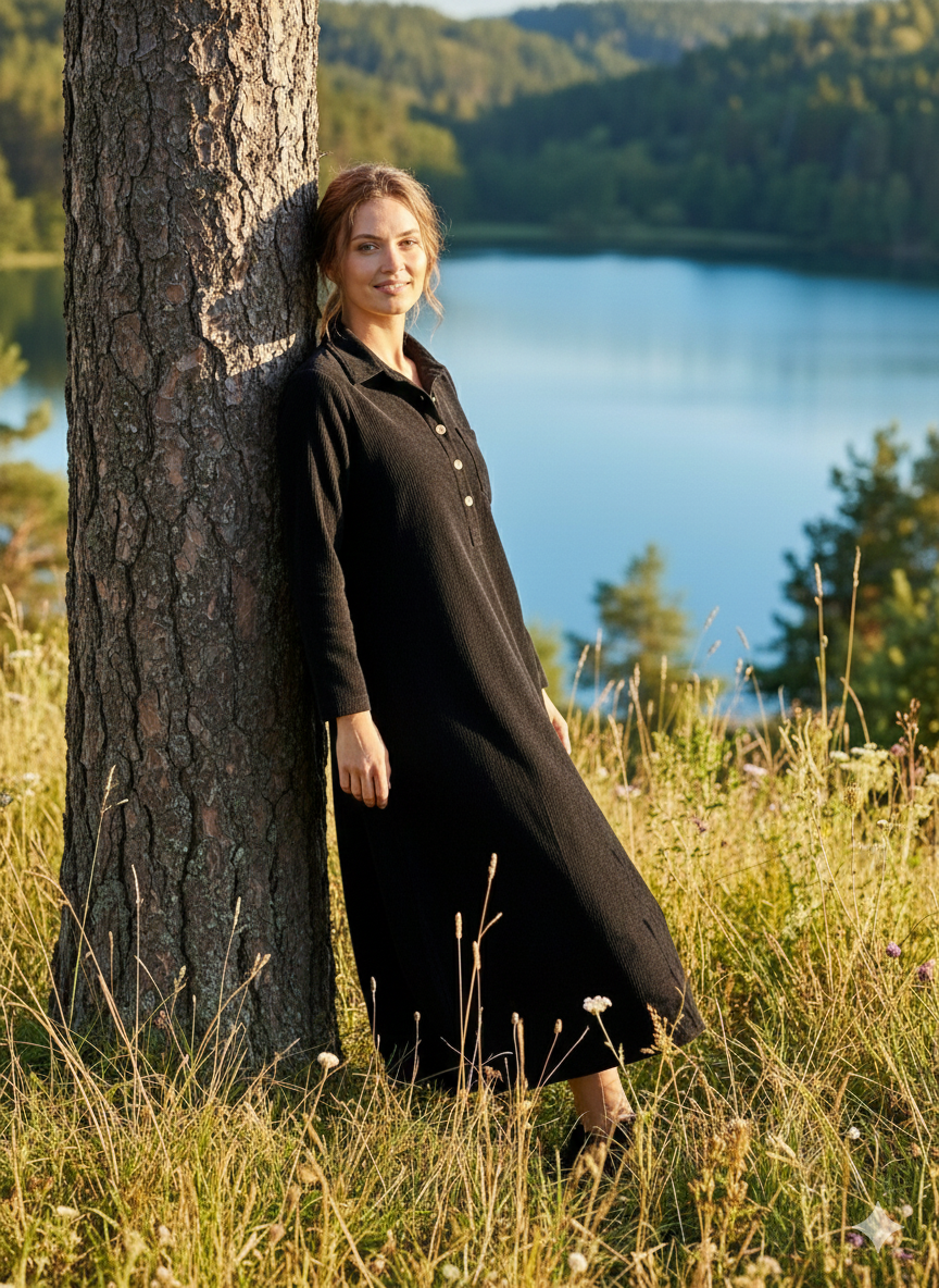 Düğmeli Kadife Elbise