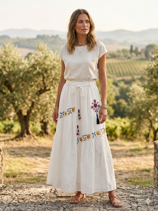 Vual Kumaş Etamin İşlemeli Etek