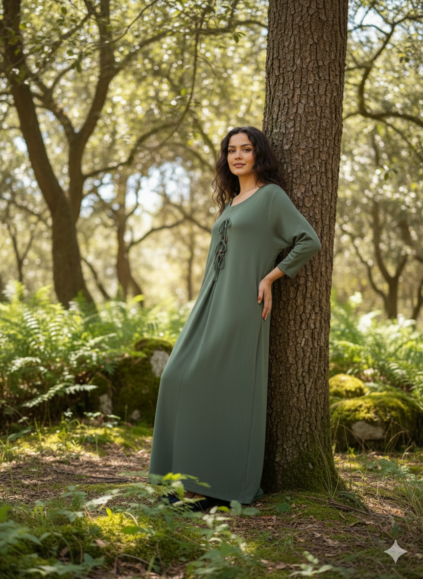 Düğme Detaylı Viskon Elbise