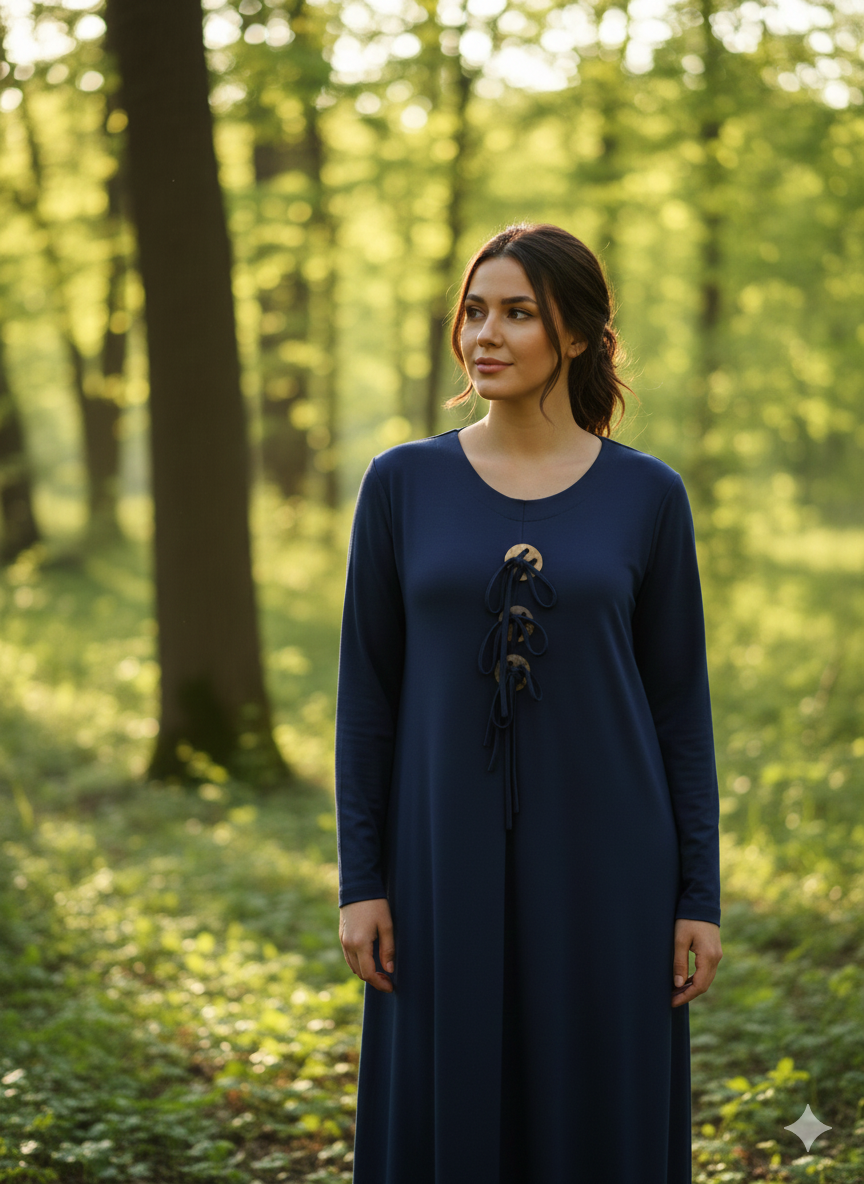 Düğme Detaylı Viskon Elbise