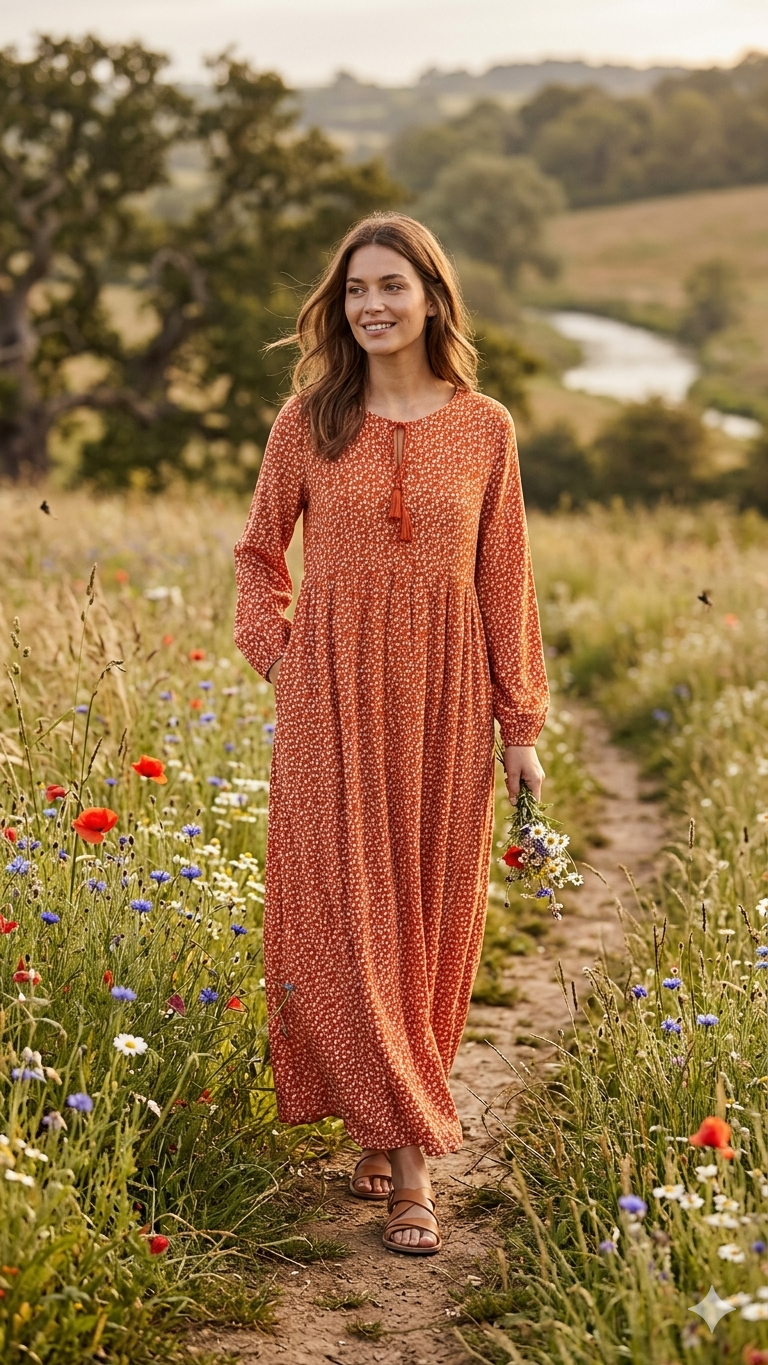 Çiçek Desenli %100 Pamuk Viskon Elbise